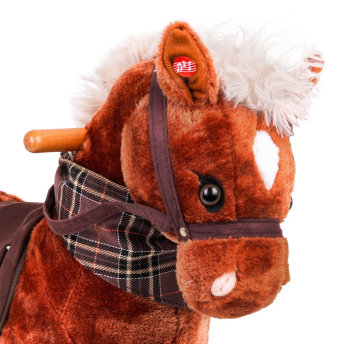 Bujany Konik Koń na Biegunach dla dzieci 24m+ Brązowy + Dźwięki + Drewniana rączka + Wygodne siedzisko + Drewniane płozy